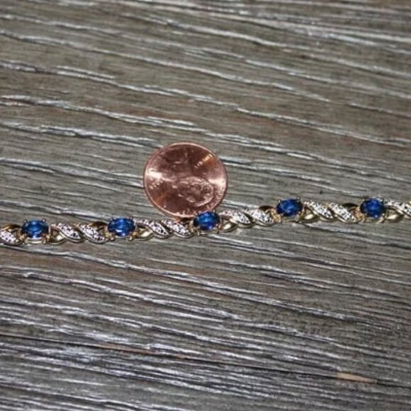 18KT Yellow Gold Sterling Silver Blue & White Cubic Zirconi Bracelet $225 8" NWB - Picture 13 of 16